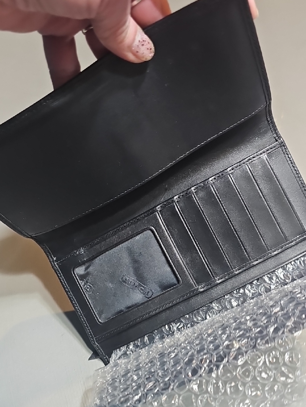 Coach VTG Blk. Signature Jacquard Canvas & Leather Trifold Wallet With Checkbook - Picture 8 of 12